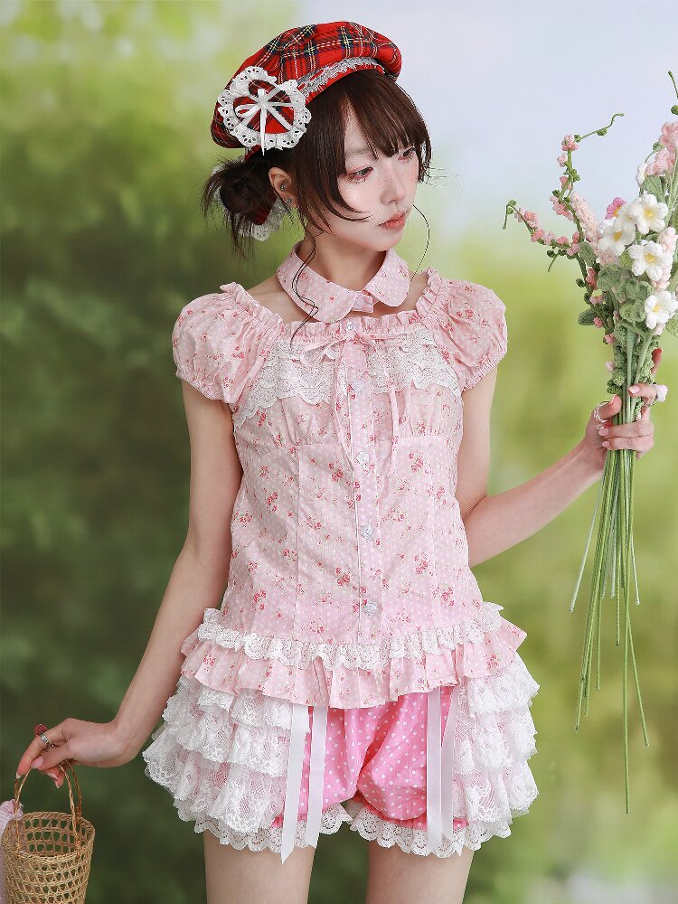 Pink Polka Dot Short Sleeve Shirt【s0000016555】