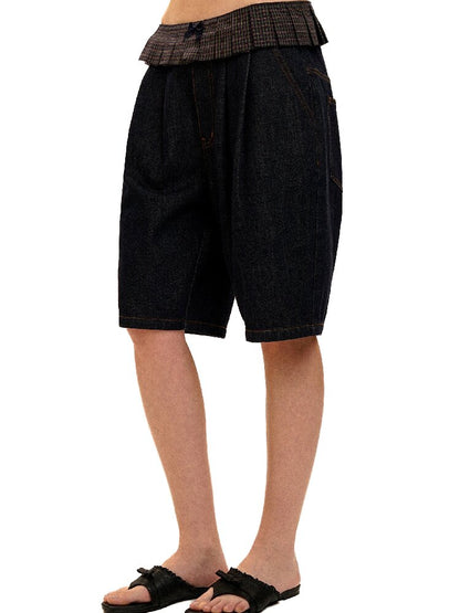 Pleated Plaid Straight Leg Jeans【s0000017912】