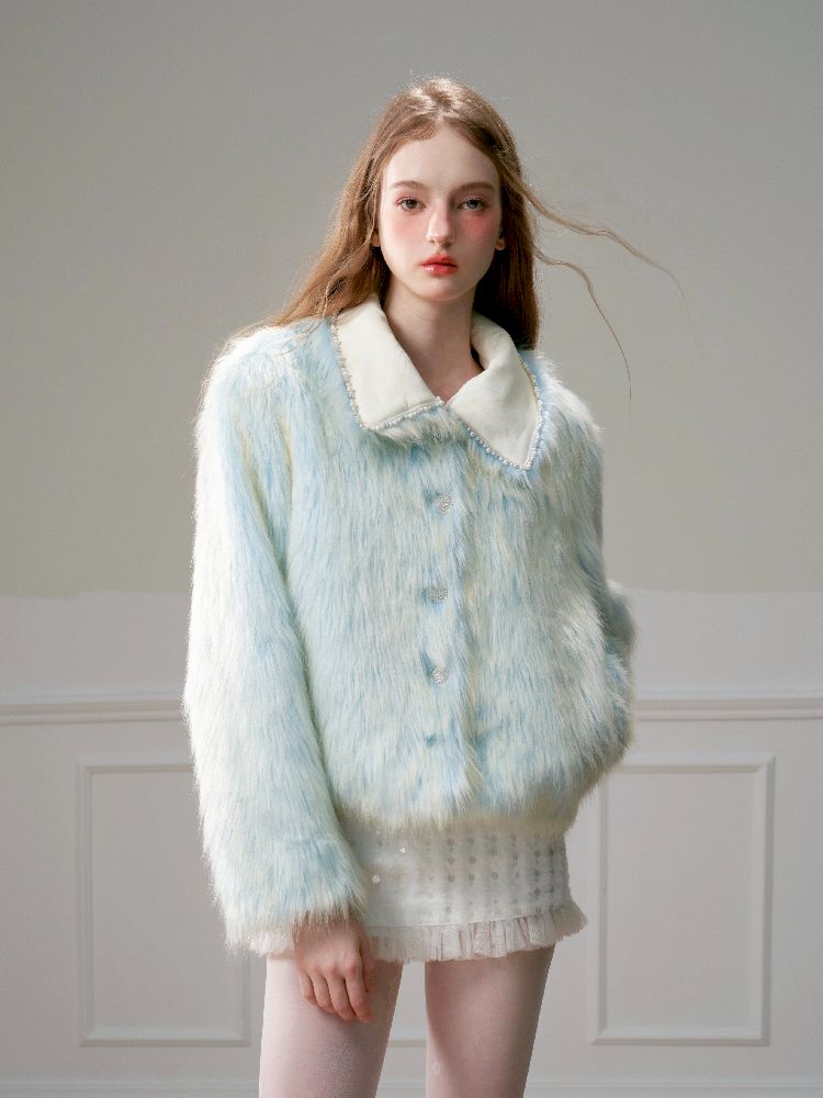 Blue Sweet Warm Fur Long Hair Outer【s0000005320】