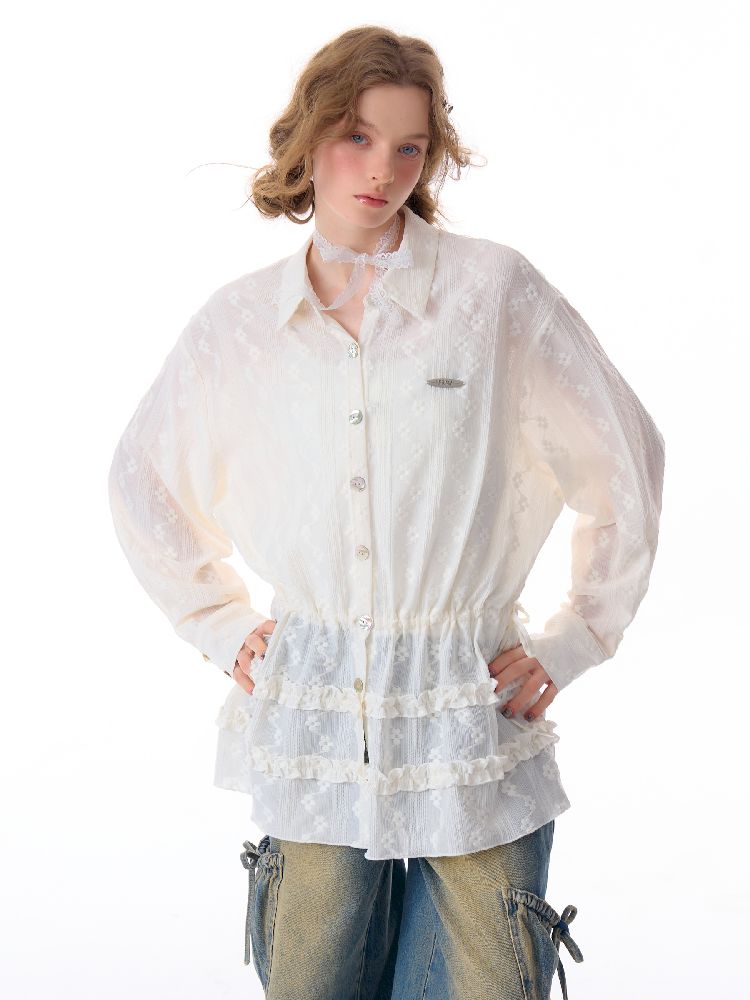 Waisted Lace Long Sleeve Blouse【s0000011680】