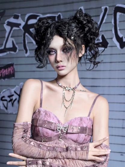 Mesh Nail Rhinestone Pleated Long Sleeve Sleeves【s0000014021】