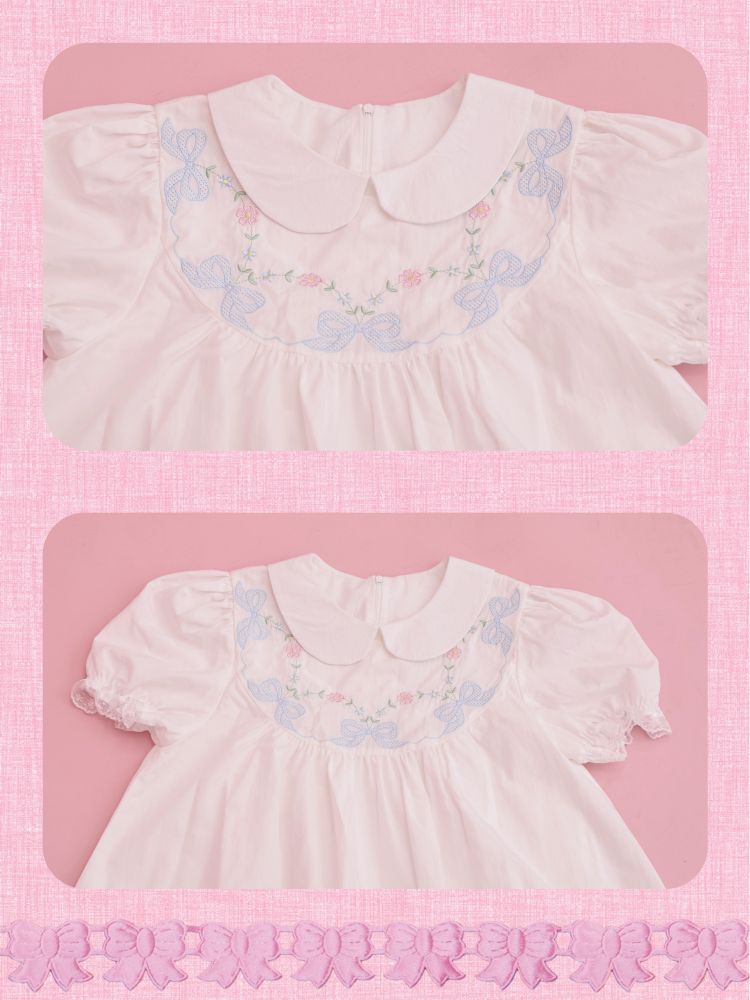 Neck Wreath Bow Embroidered Dress【s0000013491】