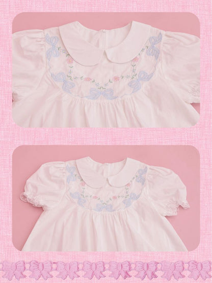 Neck Wreath Bow Embroidered Dress【s0000013491】
