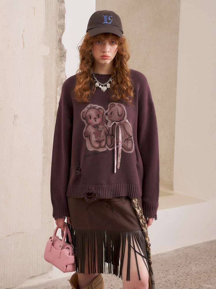 Puppy Kissing Bear Sweater Skirt【s0000015068】