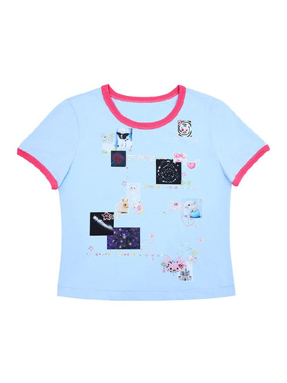 Sticker Printed Rhinestone T-Shirt【s0000011794】