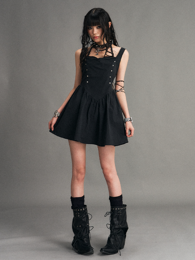 Dark Punk Riveted Halter Slip Dress【s0000017770】