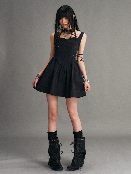 Dark Punk Riveted Halter Slip Dress【s0000017770】