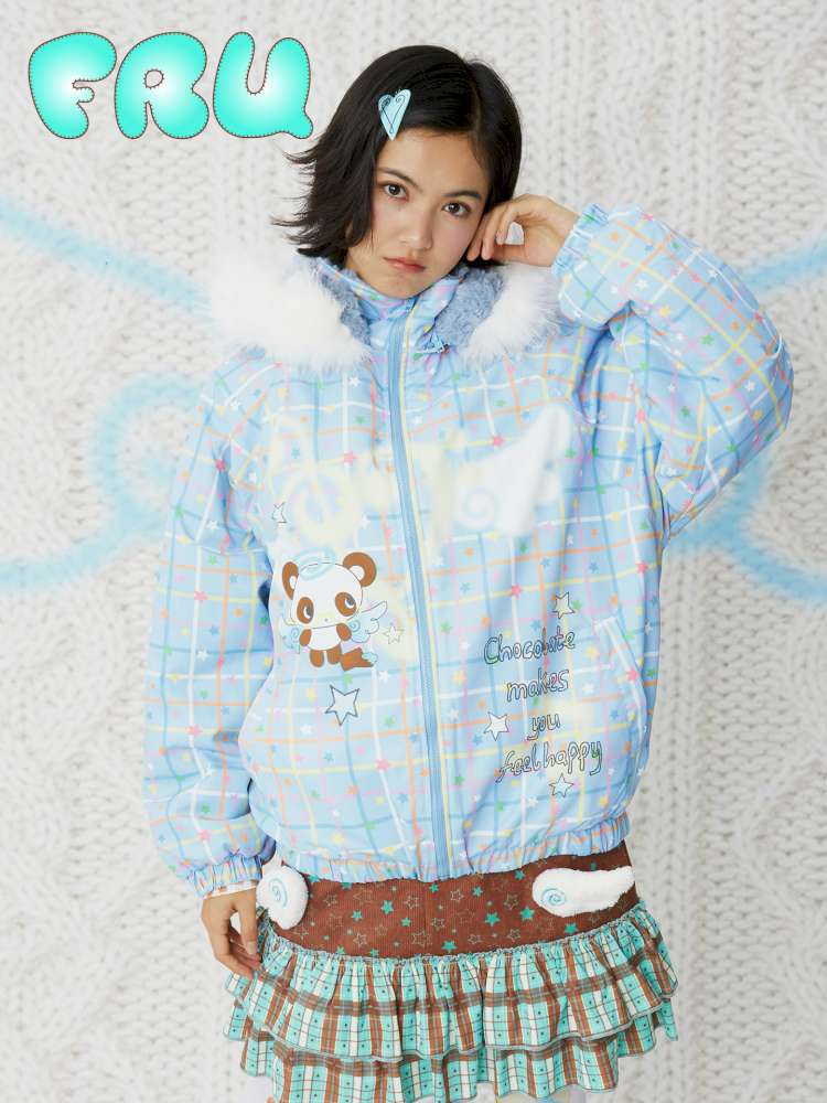 Print Blue Brown Hooded Cotton Suit【s0000014854】