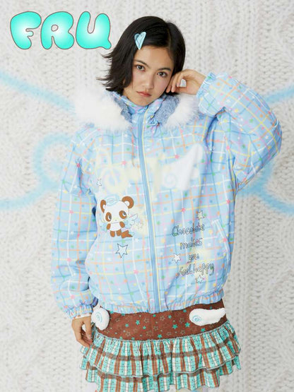 Print Blue Brown Hooded Cotton Suit【s0000014854】