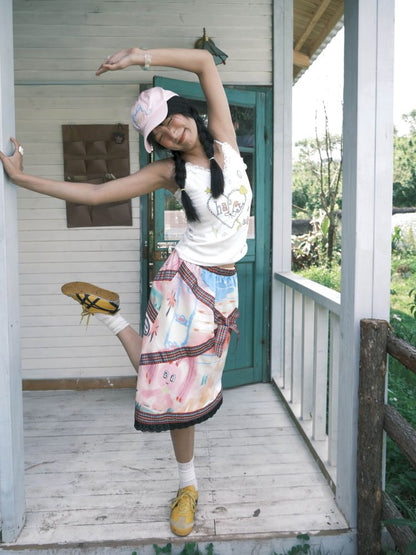 Colorful printed lace trim tank top【s0000012772】