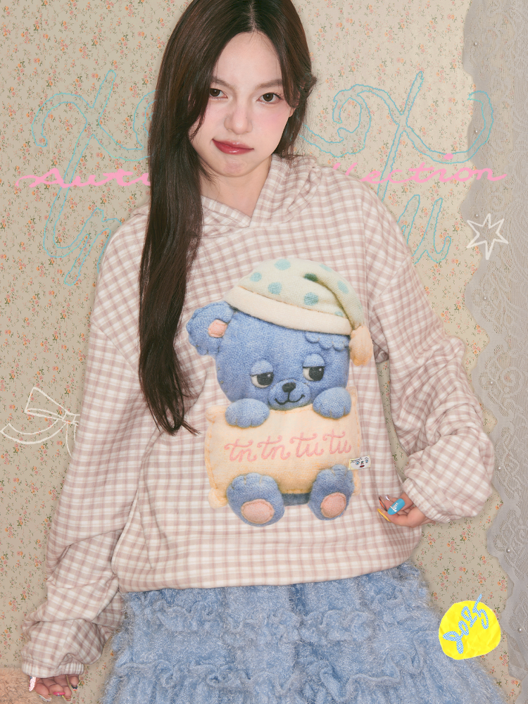 Sleep Bear Suede Hooded Sweatshirt【s0000014509】