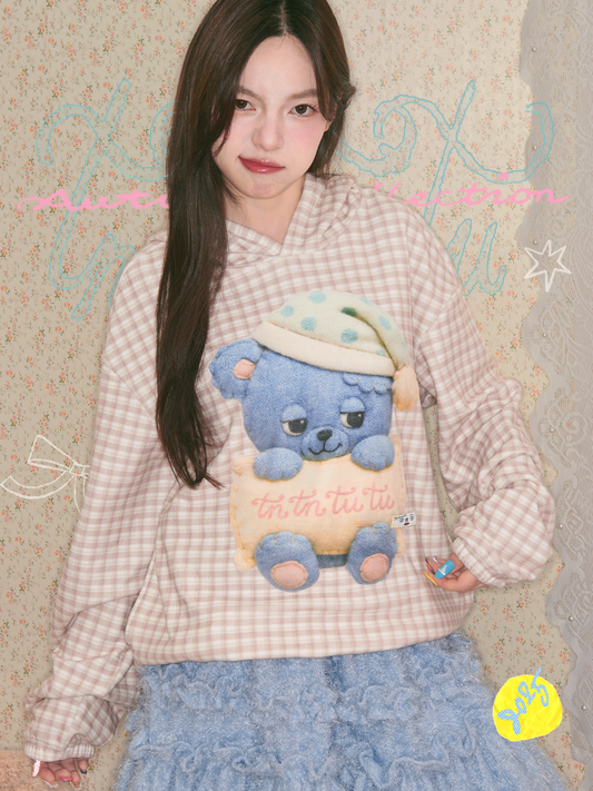 Sleep Bear Suede Hooded Sweatshirt【s0000014509】