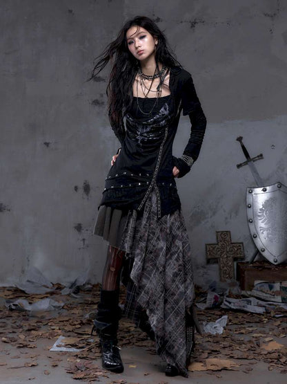 Patchwork long-sleeve layered dress【s0000014465】