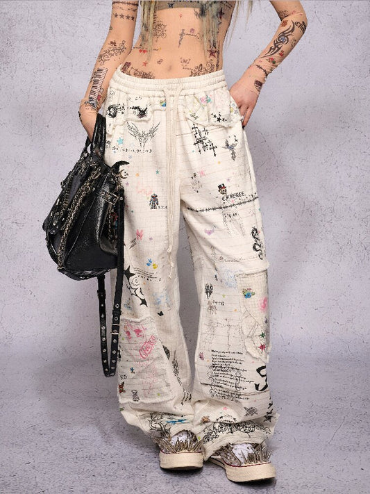 Torn Manuscript Print Sweatpants【s0000018736】