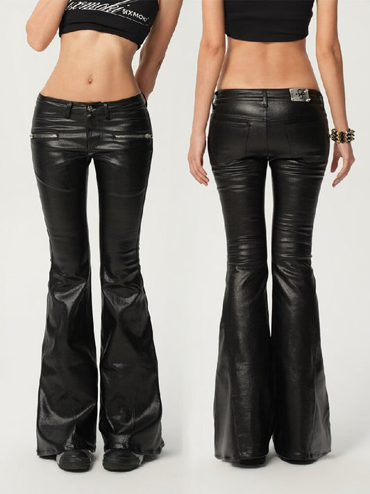 Glossy Coated Zipper Flared Pants【s0000017471】