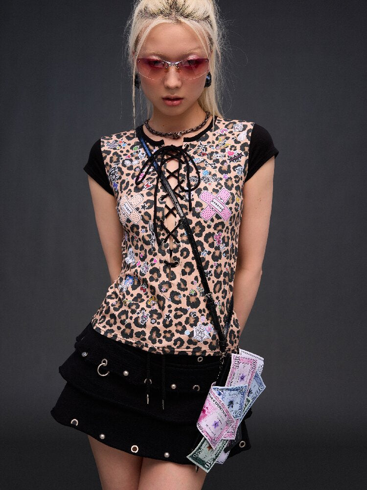 Leopard Sticker Print Strappy T【s0000017029】