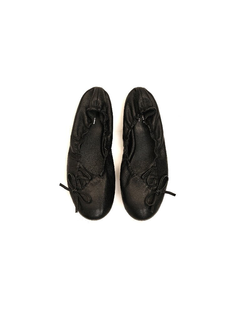 Leather Diagonal Bow Ballet Flats【s0000017935】