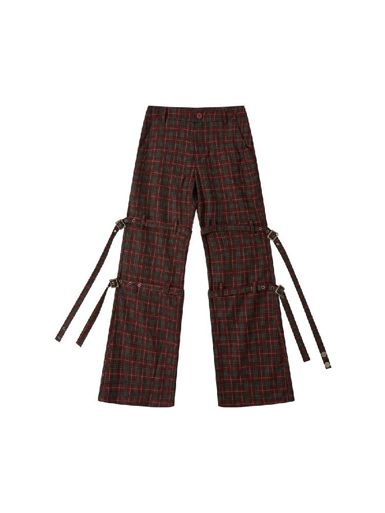 Plaid Cut Slightly Flared Fit Pants【s0000017898】