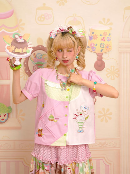 Embroidery Sweet Asymmetrical Peplum Shirt【s0000013352】