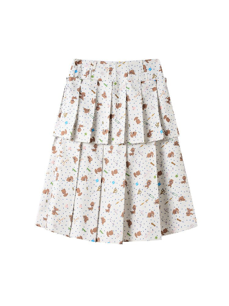 Bear Floral Pleated Short Skirt【s0000018723】