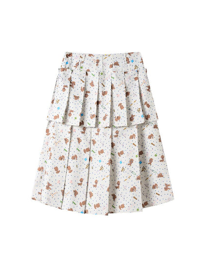 Bear Floral Pleated Short Skirt【s0000018723】