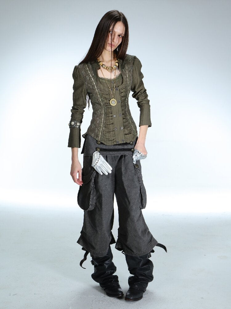 Vintage Lace Stitched Square Neck Shirt【s0000015910】