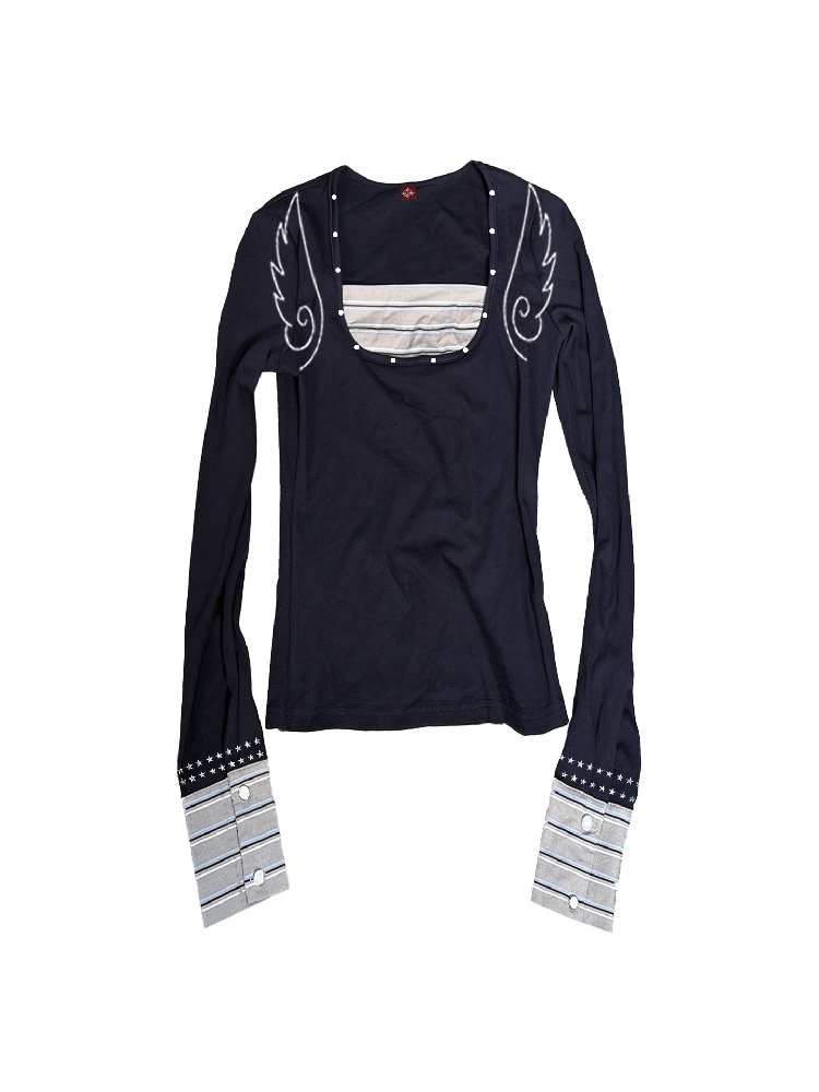 Angel Slogan Striped Long-Sleeve T【s0000018329】
