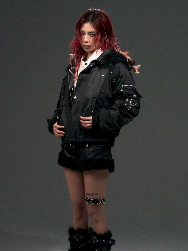 Hooded Fur Loose Bomber Jacket【s0000015096】