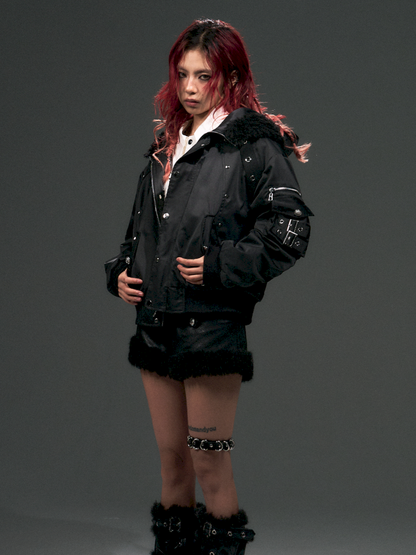 Hooded Fur Loose Bomber Jacket【s0000015096】