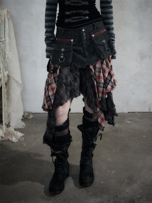 Rebellious Rock Plaid Patchwork Skirt【s0000018522】