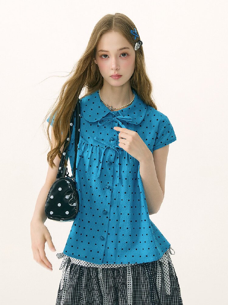 Doll Collar Bow Polka Dot Shirt【s0000016851】
