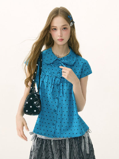 Doll Collar Bow Polka Dot Shirt【s0000016851】