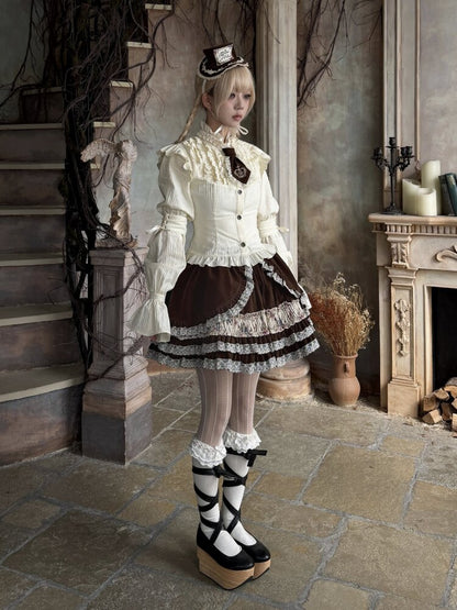 Lotus Sleeve Lace Beige Crop Top【s0000015614】