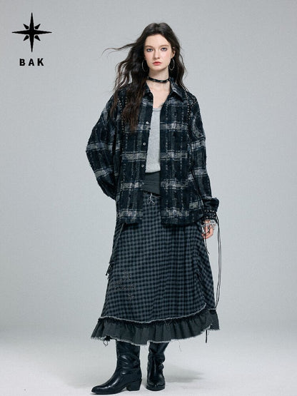 Plaid Strap Torn Long-Sleeved Shirt【s0000016258】