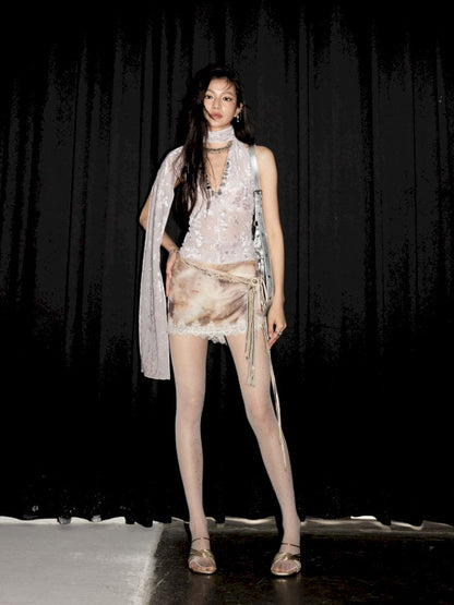 Asymmetric Velvet Jacquard Scarf Ves【s0000013207】