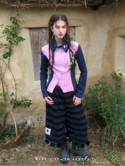 Striped Knit Furball Midi Slacks【s0000014900】