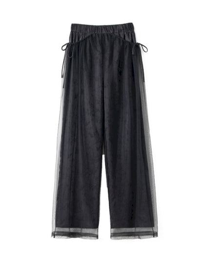 Jacquard mesh double wide-leg pants【s0000013595】