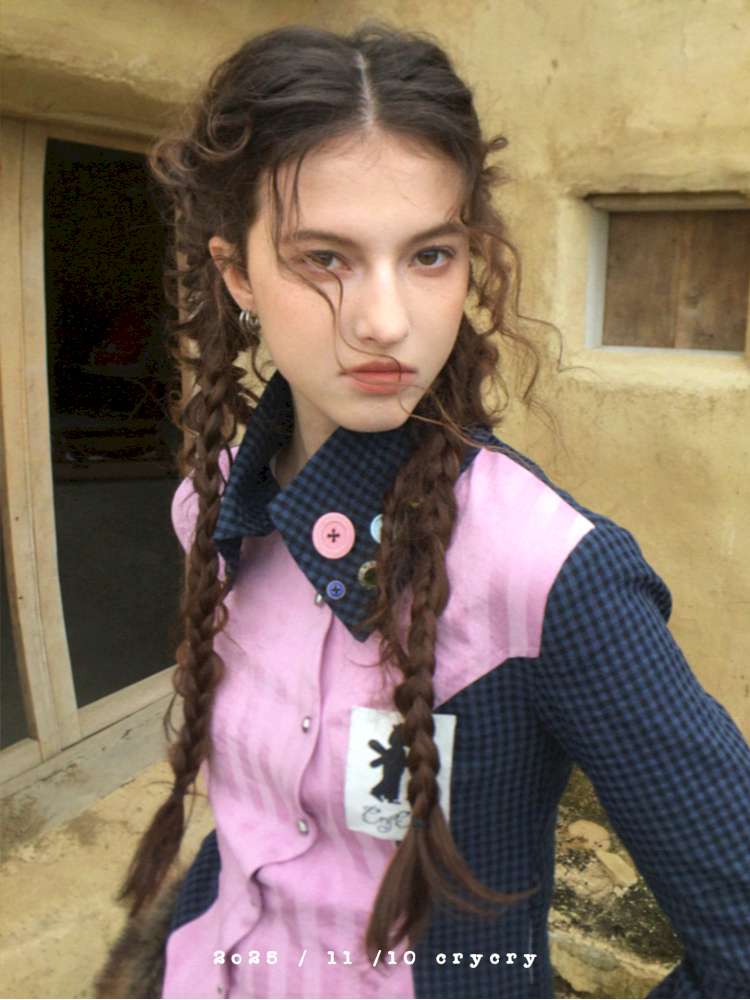 Pink Blue Plaid Multi-Button Shirt【s0000014897】