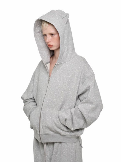 Cat's Paw Long Short Polka Dot Hooded Cardigan Sweatshirt Sweatpants Set【s0000011566】