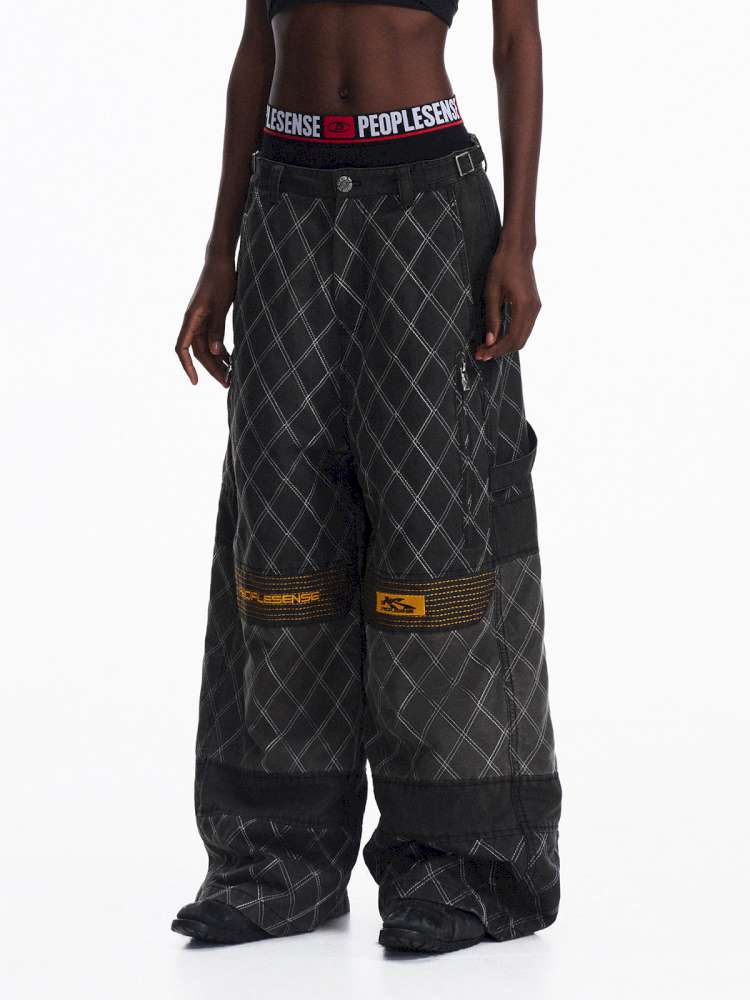 PU Distressed Diamond Cargo Pants【s0000015175】