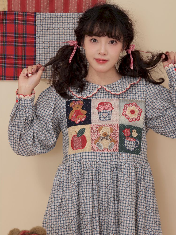 Plaid Printed Doll Neck Dress【s0000010350】