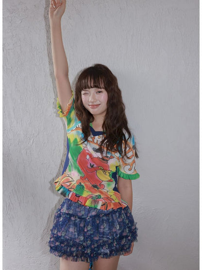 Colorful quirky heart-print T-shirt【s0000012824】