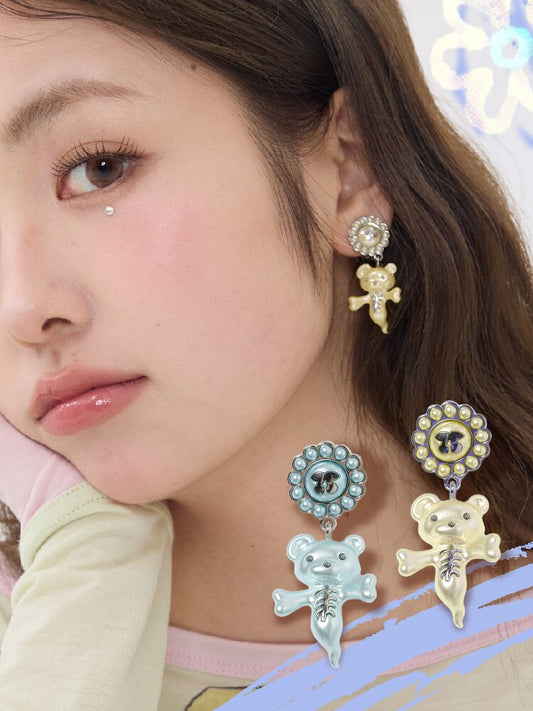 Two Color Resin Bear Ghost Earrings【s0000016190】