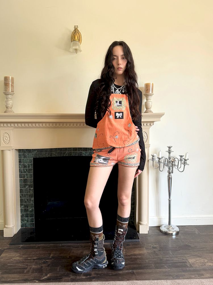 Bow orange stretch elastic shorts【s0000013519】