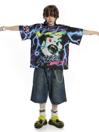 Dark Rock Lightning Print T-shirt【s0000015891】