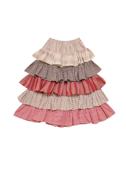 Patchwork JACQUARD Layered Cake Skirt [S0000010894]