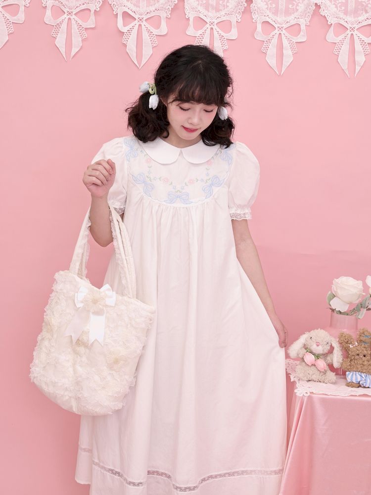 Embroidery sandwich cotton shoulder bag【s0000013499】