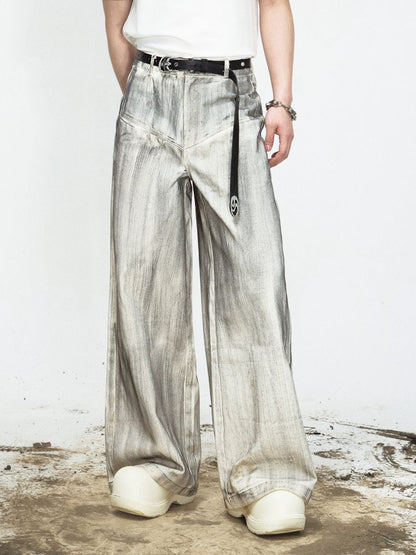 Stained Brushed Colour Straight Wide Leg Jeans【s0000008489】