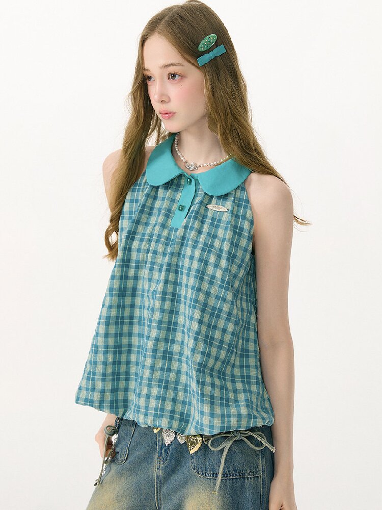 Summer Plaid Doll Collar Vest Top【s0000017153】