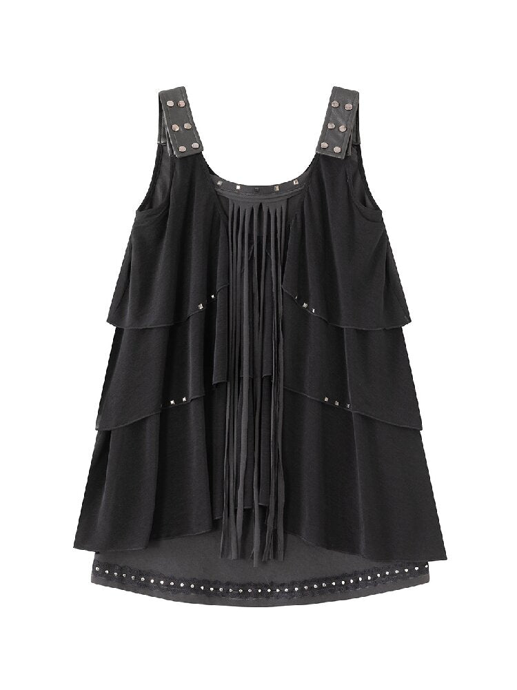 Ruffle Fringe Loose Faux Two-Piece Dress【s0000018099】